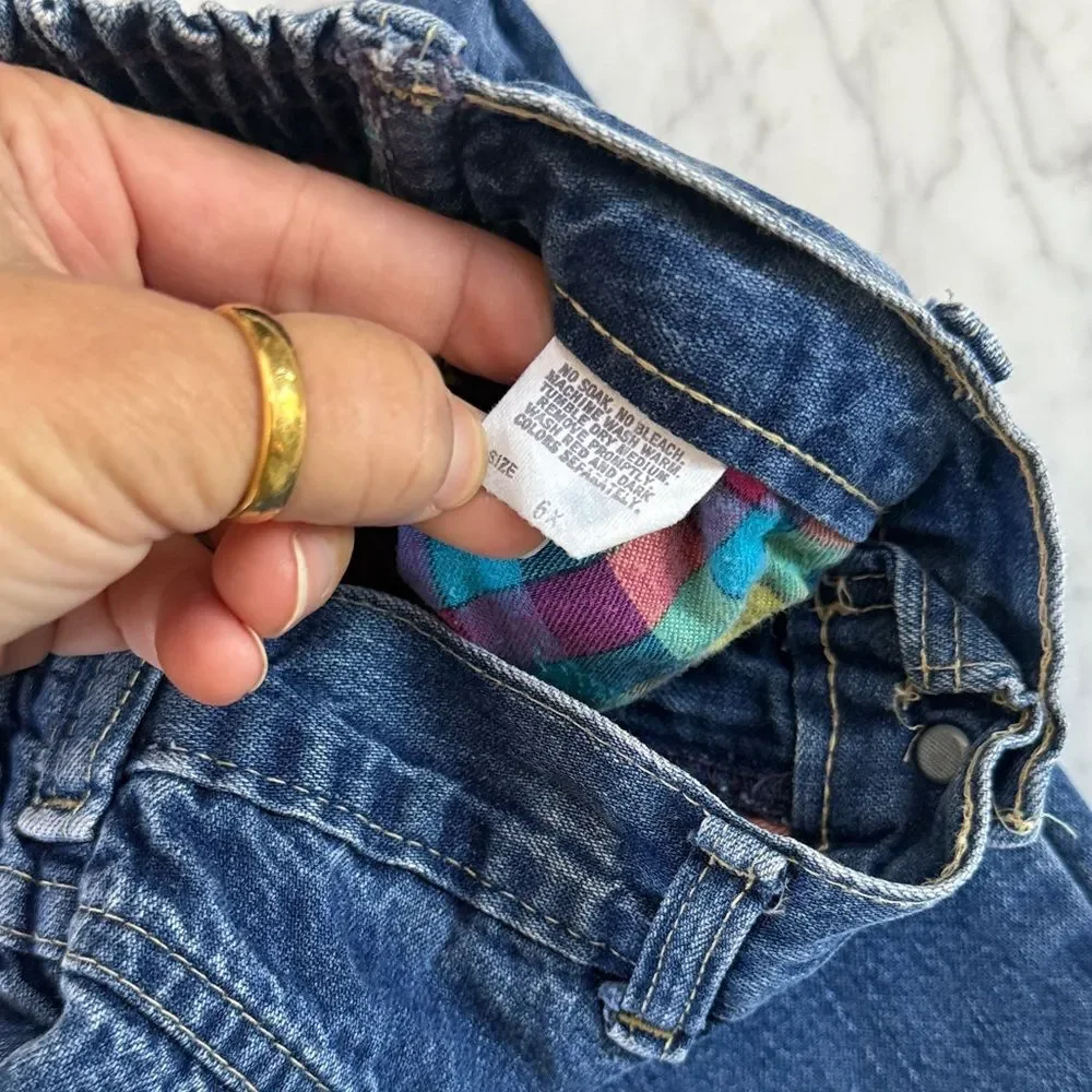 Vintage Osh Kosh Girl Denim Jeans Plaid Lined Sz 6X